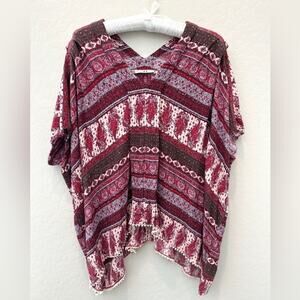 ANTHROPOLOGIE | Chelsea & Violet Boho Tunic Top Red Purple Mixed Print | Small